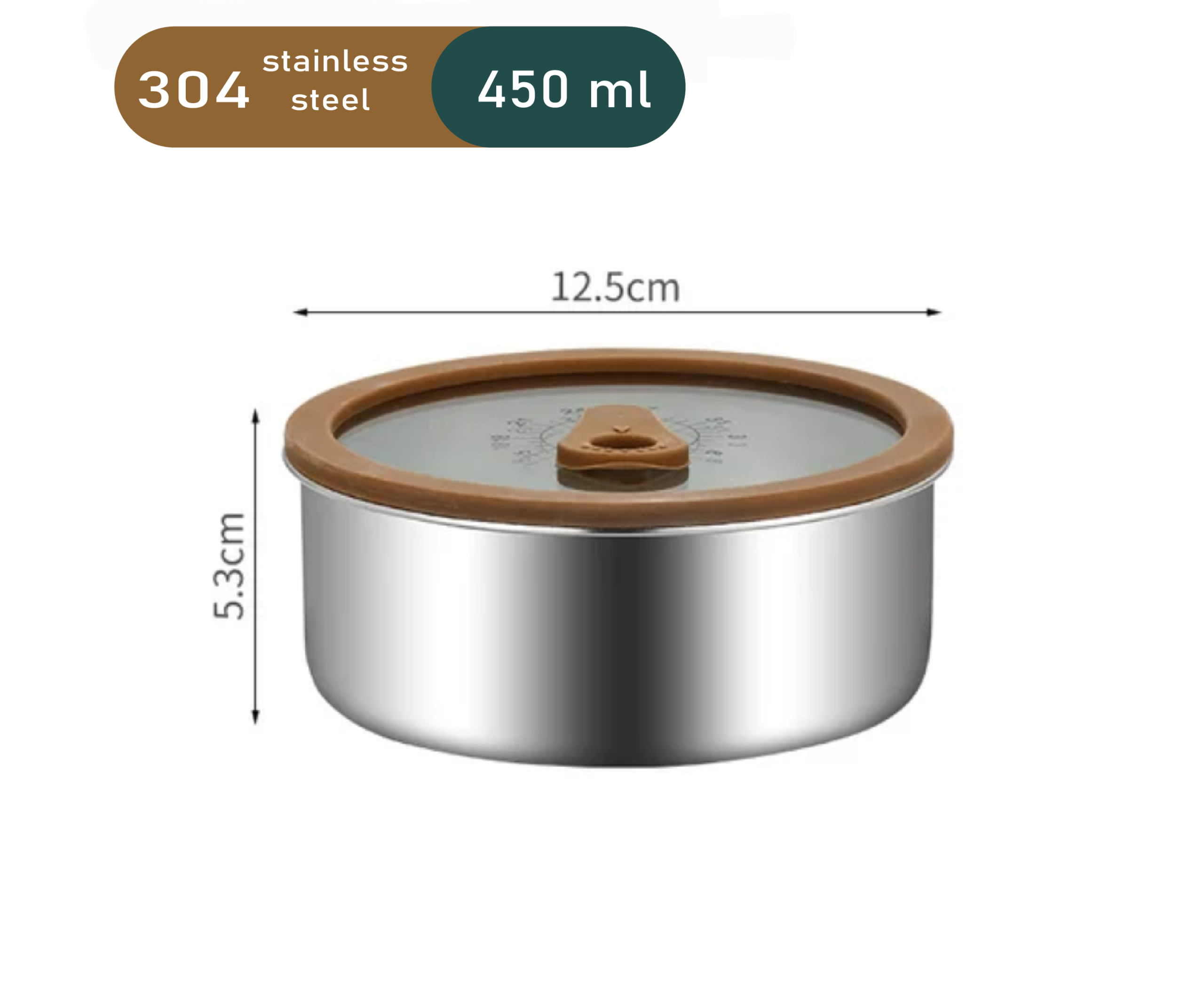 Lorzi Clear View 450ml stainless steel food container dimensions 12.5cm x 5.3cm